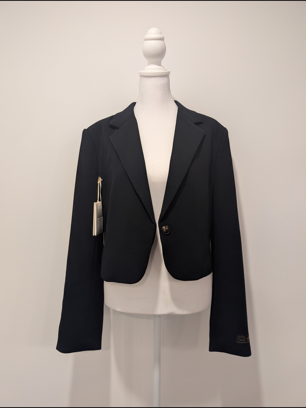 Aritzia Wilfred Black Waist Cropped Single-Button Crepette Royal Blazer